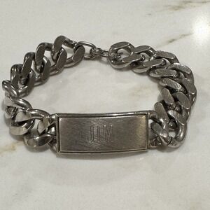 Vintage‎ Speidel USA Heavy Curb Silver Tone Link ID Bracelet Personalized "Jim"